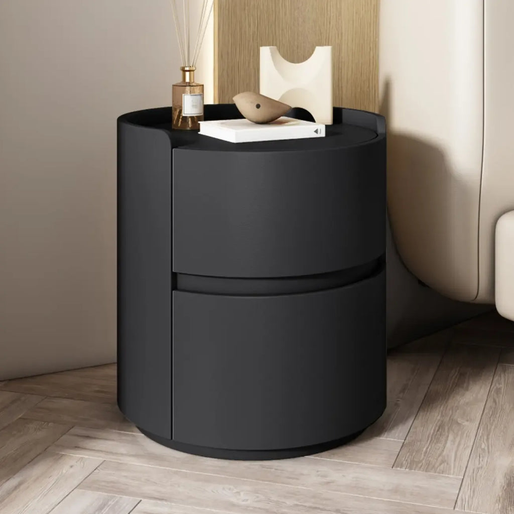 Comodino rotondo a 2 cassetti in pelle moderna