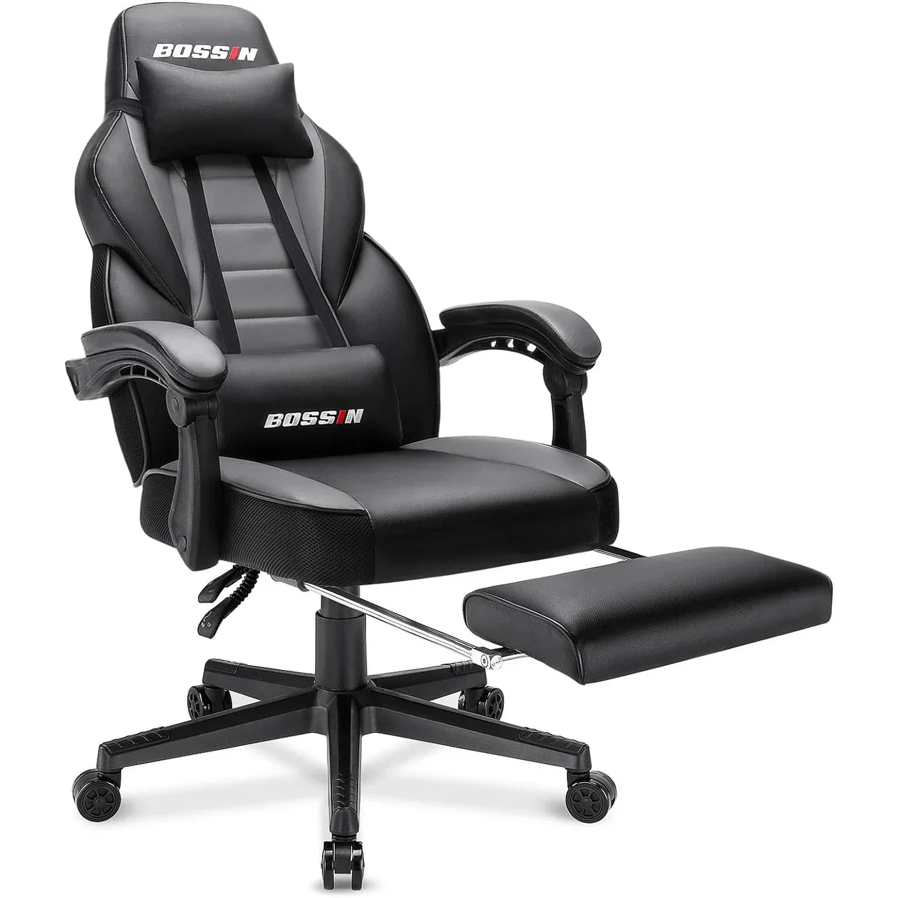 Sedia da gaming BOSSIN Racing Style, sedia da gamer per persone robuste fino a 136 kg, sedia da computer con schienale alto