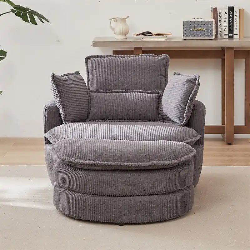 Poltrona girevole oversize con pouf contenitore Moon con 4 cuscini