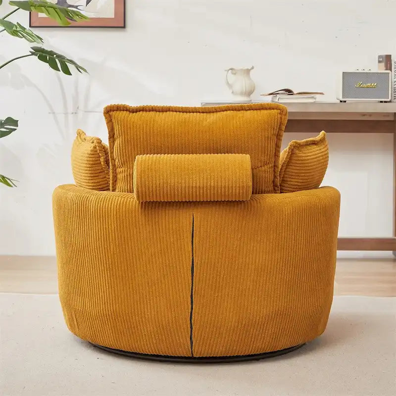 Poltrona girevole oversize con pouf contenitore Moon con 4 cuscini