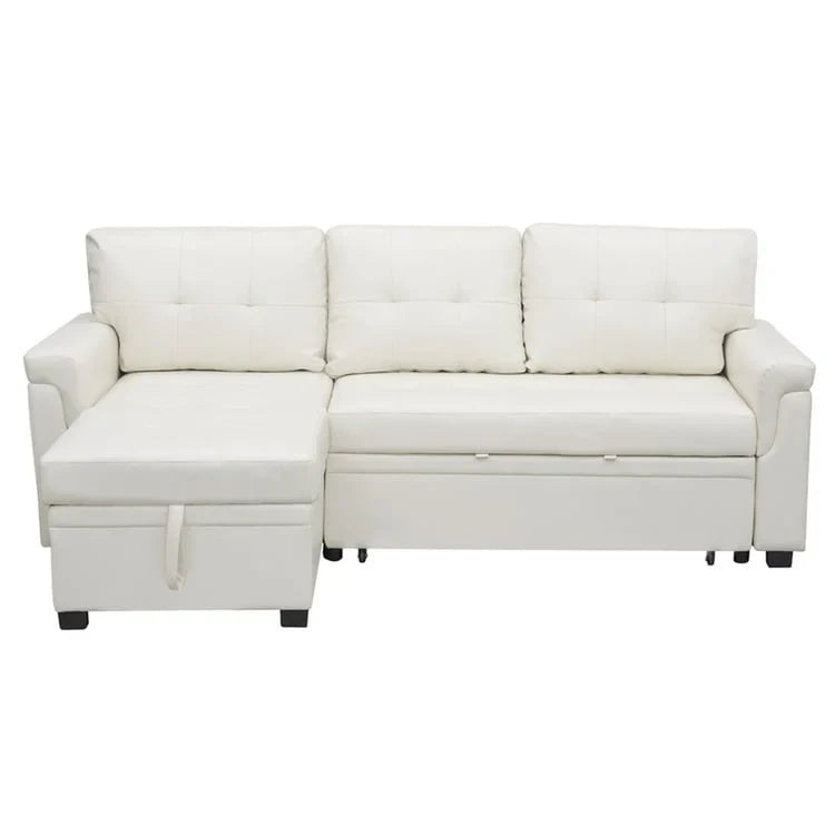 Divano componibile convertibile reversibile con letto estraibile, chaise longue con contenitore nascosto e gambe durevoli