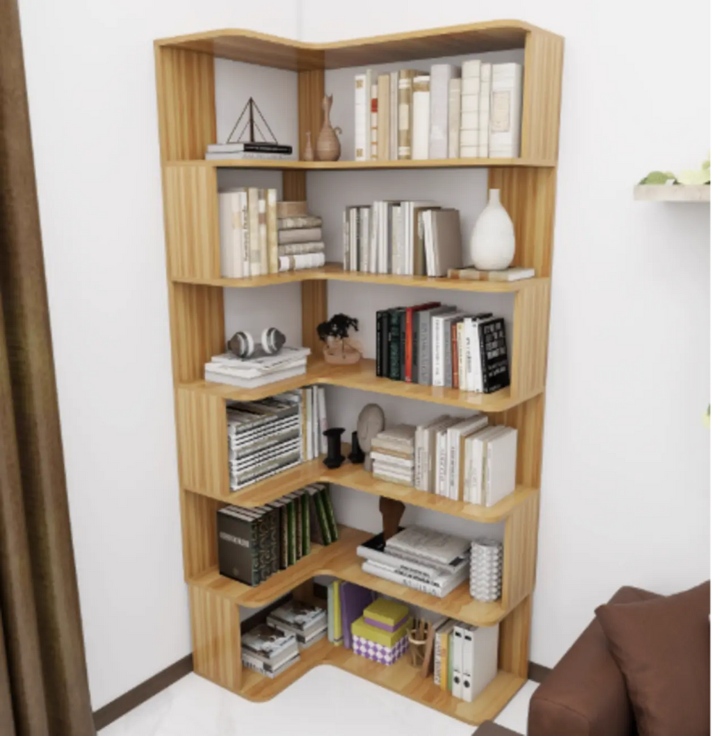 Libreria ad angolo in legno multistrato con 6 ripiani