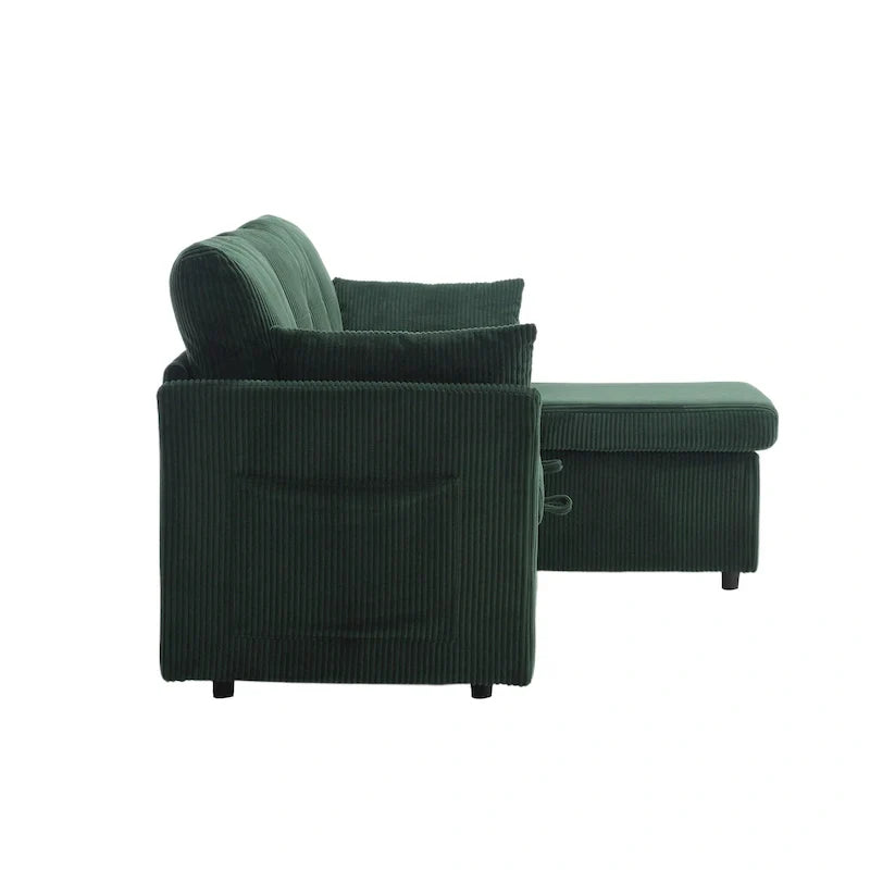 Divano Sezionale a L con Chaise Reversibile, Rivestimento in Velluto a Coste/Ciniglia, con Bracciolo Portaoggetti e Tasca Laterale
