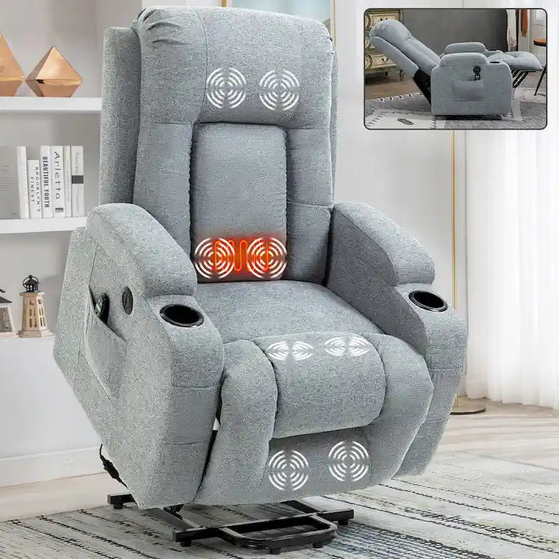 Poltrona reclinabile Power Lift, poltrona massaggiante moderna a motore singolo con riscaldamento lombare, porta di ricarica USB, portabicchieri