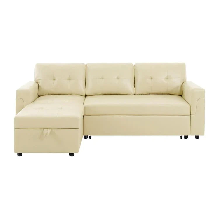 Divano componibile convertibile reversibile con letto estraibile, chaise longue con contenitore nascosto e gambe durevoli