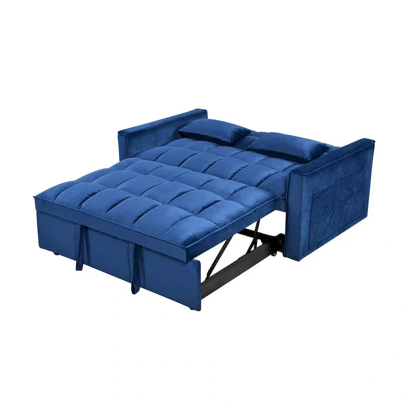 Divanetto Futon Moderno in Velluto con Schienale Reclinabile e Tasche, 2 Posti – Grigio Scuro / Grigio Chiaro / Blu / Nero