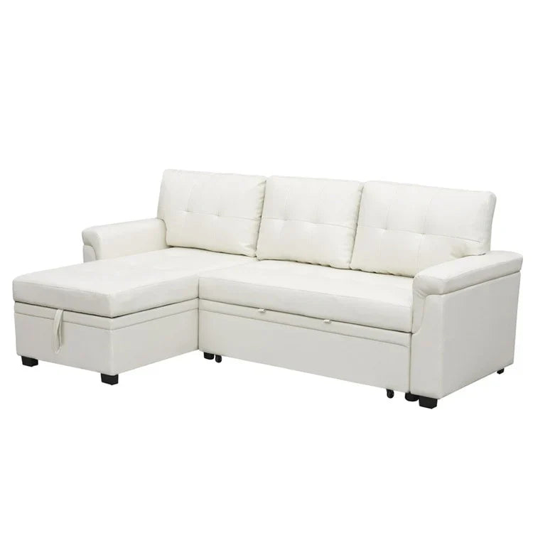 Divano componibile convertibile reversibile con letto estraibile, chaise longue con contenitore nascosto e gambe durevoli