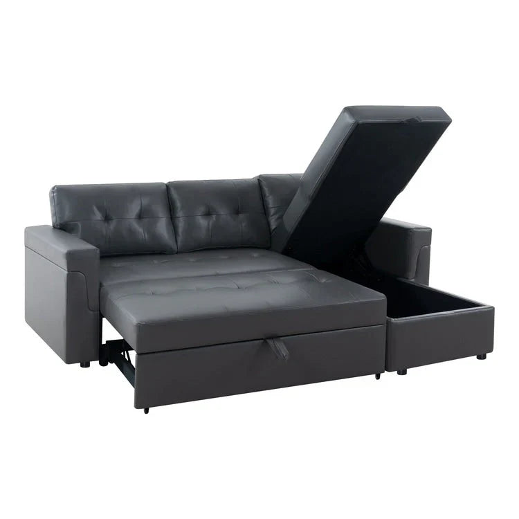 Divano componibile convertibile reversibile con letto estraibile, chaise longue con contenitore nascosto e gambe durevoli
