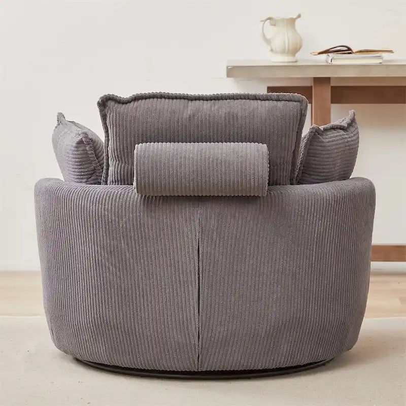Poltrona girevole oversize con pouf contenitore Moon con 4 cuscini