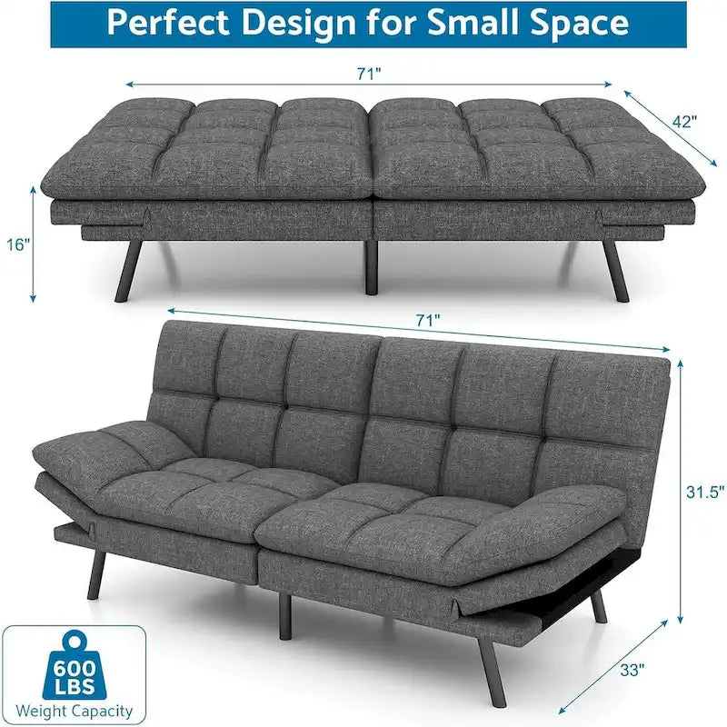 Divano Futon Letto in Memory Foam con Schienale Diviso Regolabile per Spazi Piccoli