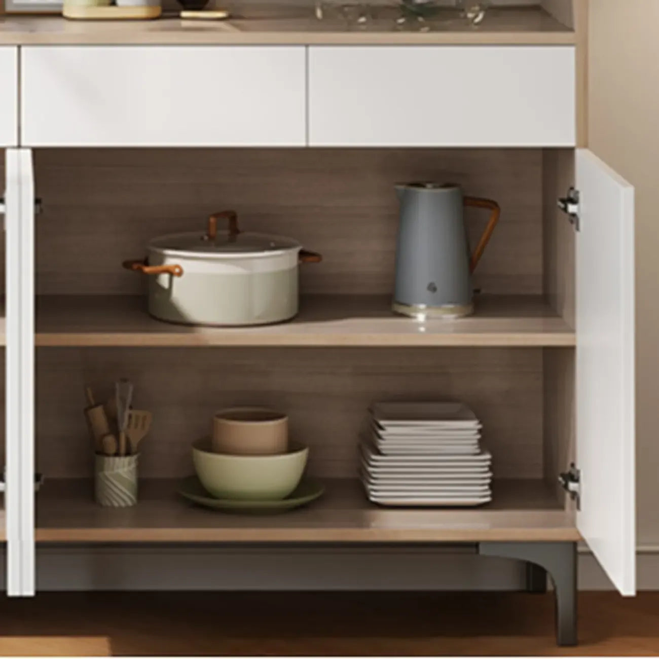 Credenza grande in legno e vetro con alzata superiore