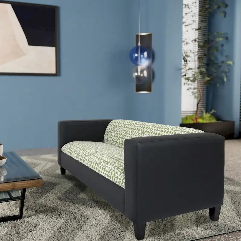 Divano a 3 posti in stile Mid-Century Modern, similpelle, struttura in legno massello, imbottito