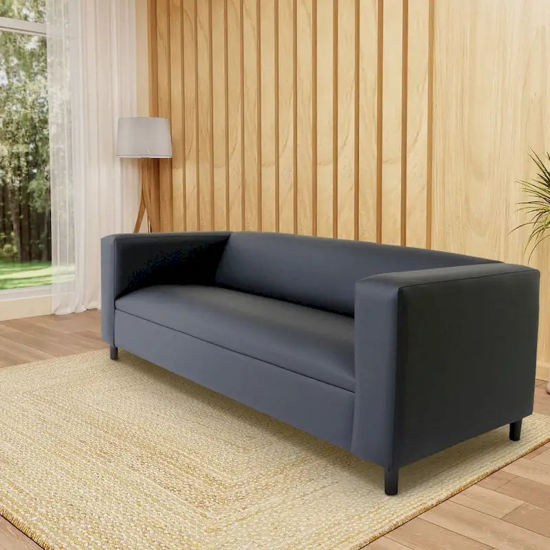 Divano a 3 posti in stile Mid-Century Modern, similpelle, struttura in legno massello, imbottito