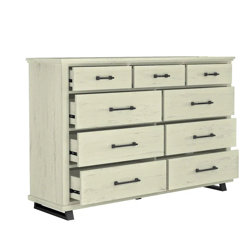 Set camera da letto 4 pezzi stile rustico - 2 comodini, 1 cassettone e 1 comò