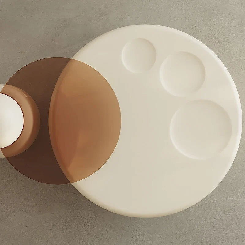 Tavolino da salotto NIDO moderno rotondo da 42 pollici, colore bianco crema, 2 pezzi - 62