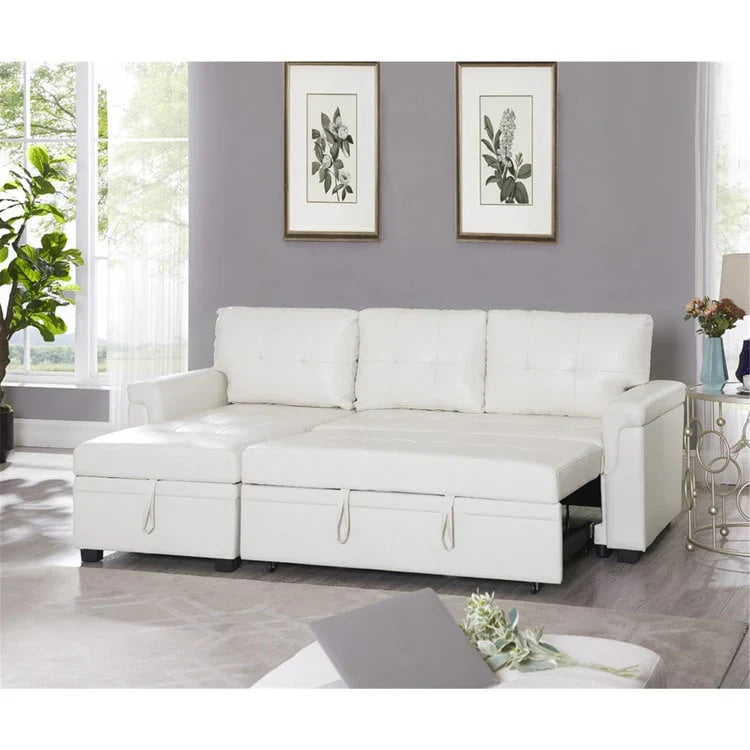 Divano componibile convertibile reversibile con letto estraibile, chaise longue con contenitore nascosto e gambe durevoli