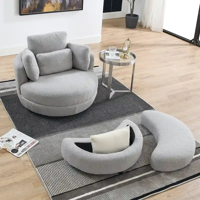 Poltrona a botte girevole di grandi dimensioni con pouf contenitore a forma di luna