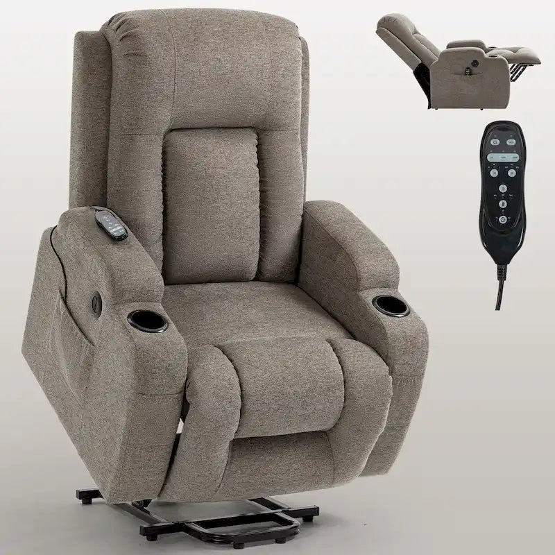 Poltrona reclinabile Power Lift, poltrona massaggiante moderna a motore singolo con riscaldamento lombare, porta di ricarica USB, portabicchieri