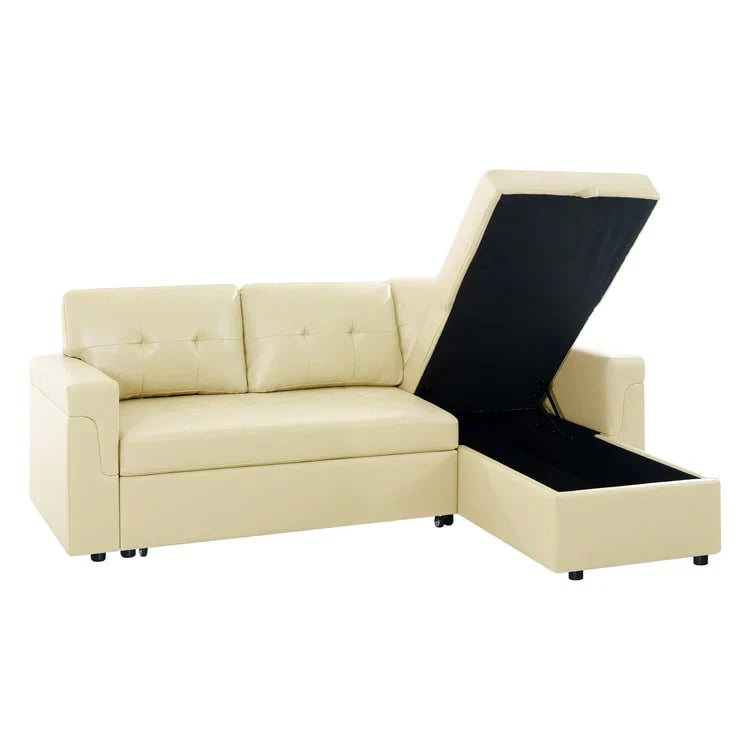 Divano componibile convertibile reversibile con letto estraibile, chaise longue con contenitore nascosto e gambe durevoli