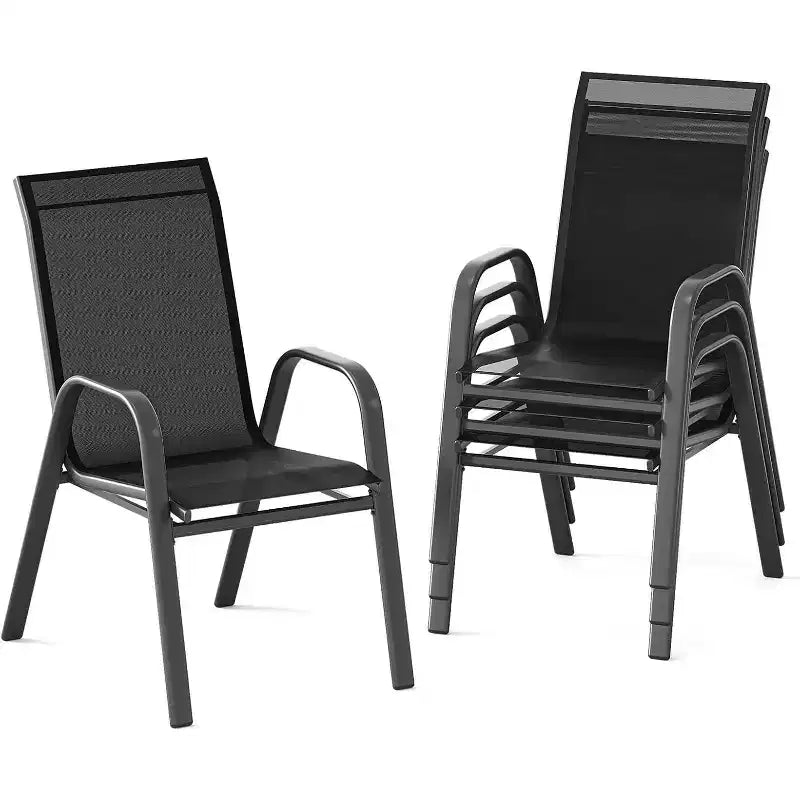 Sedie da patio, Set di 4/6 sedie da pranzo impilabili per esterni in textilene leggero per tutte le stagioni con braccioli per giardino, bordo piscina