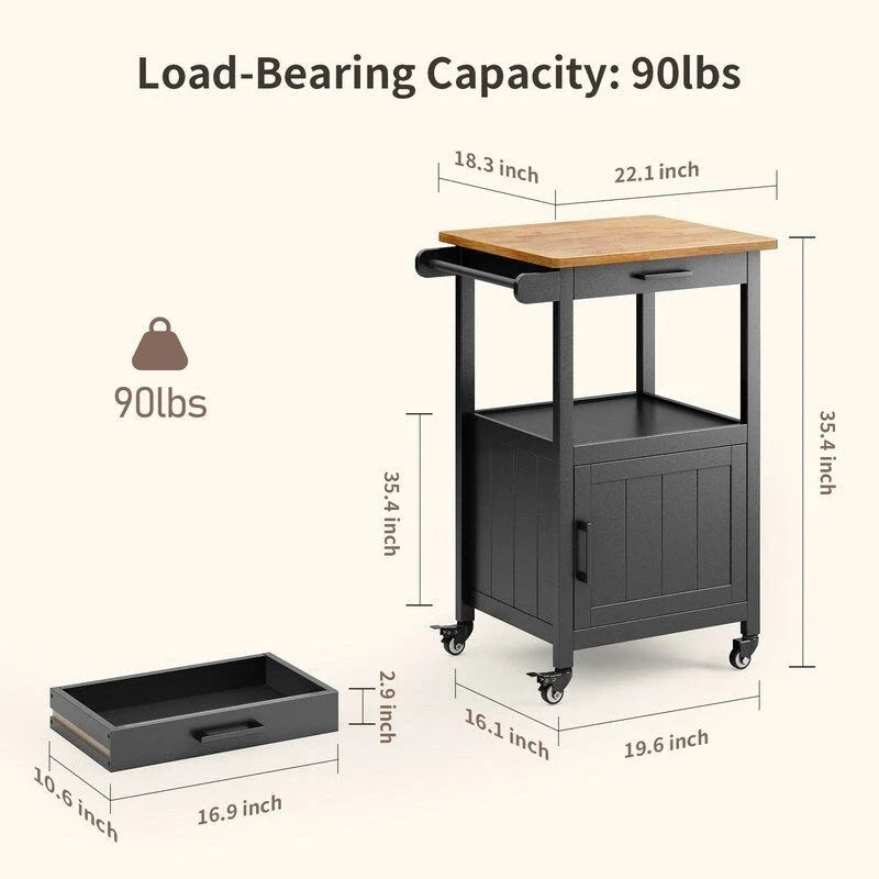 Carrello da Cucina in Legno con Cassetti