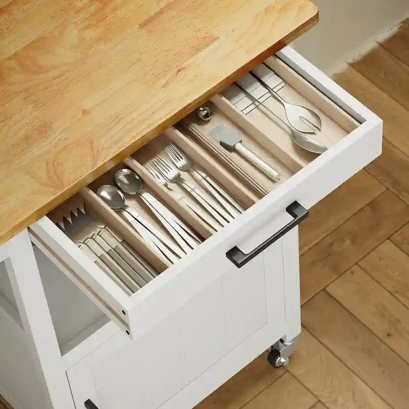 Carrello da Cucina in Legno con Cassetti