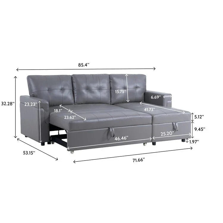Divano componibile convertibile reversibile con letto estraibile, chaise longue con contenitore nascosto e gambe durevoli