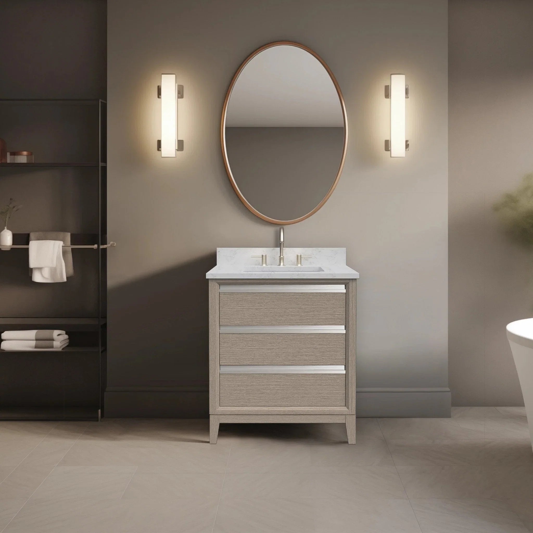 Meuble-lavabo Vanity Art avec évier en céramique et dessus en marbre reconstitué