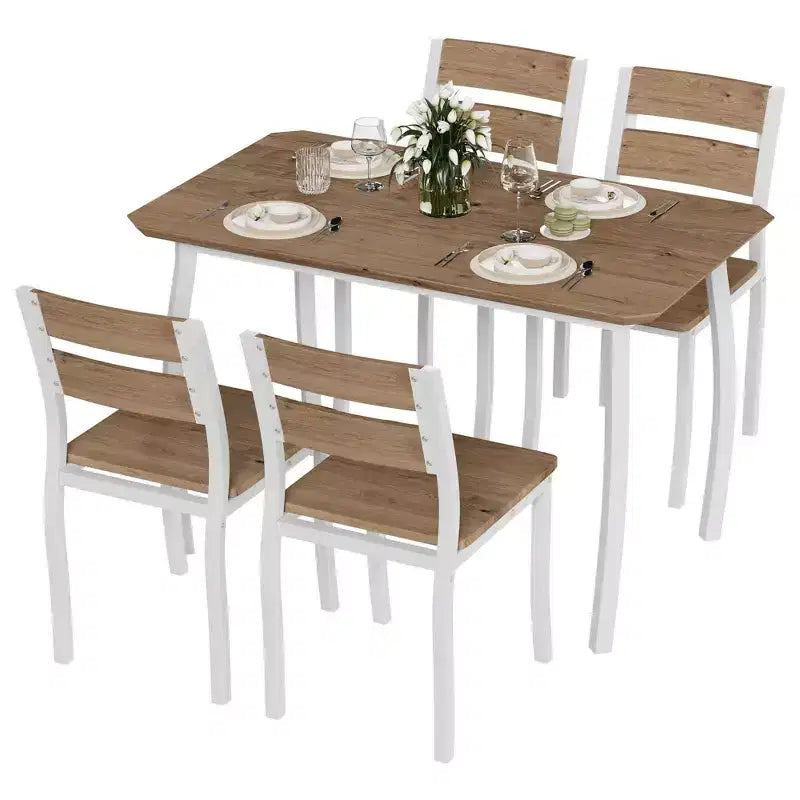 Tavolo e sedie da cucina con struttura in metallo, set da 5 pezzi, con design smussato