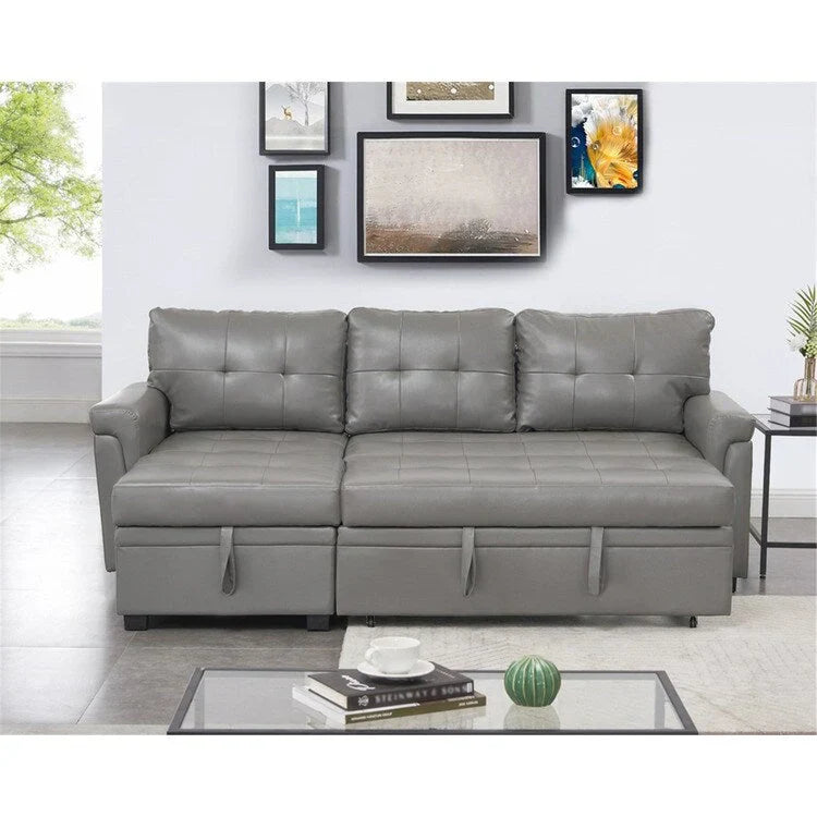 Divano componibile convertibile reversibile con letto estraibile, chaise longue con contenitore nascosto e gambe durevoli