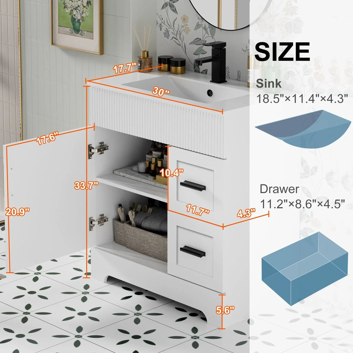 Mobile bagno 30/36/48 Wavy Line con lavabo e rubinetto