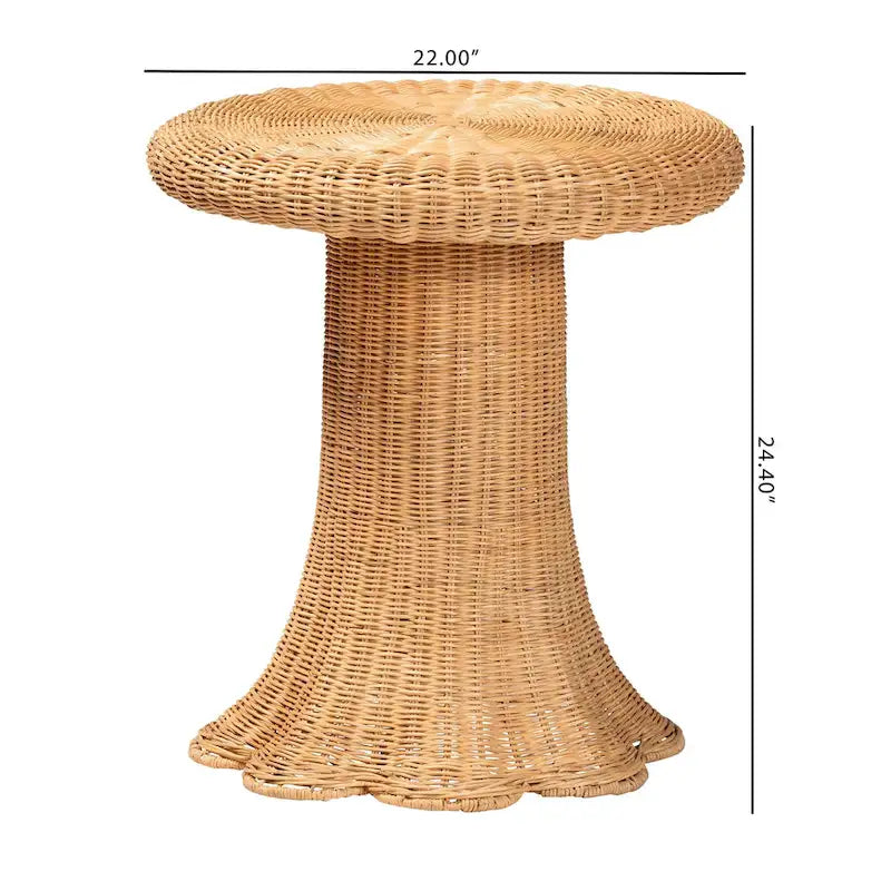 Tavolino in rattan naturale Avalon Scallop - Tavolino in vimini intrecciato a mano con base a gonna, stile costiero per soggiorno o corridoio