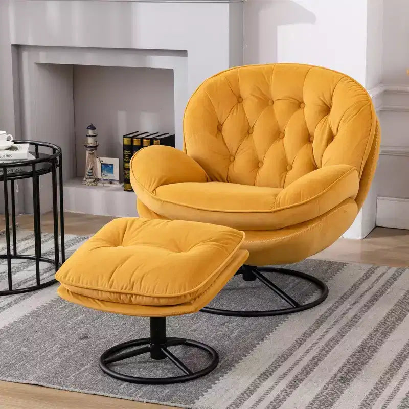 Poltrona Svedese Okak con Pouf, Poltrona Moderna Senza Braccioli Stile Mid-Century per Soggiorno, Morbida e Confortevole per Guardare la TV, Giocare