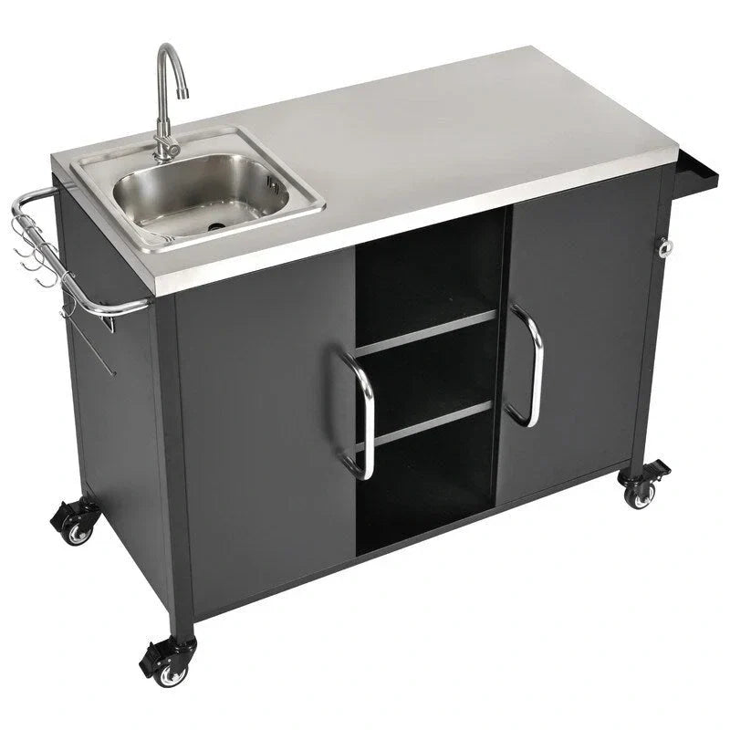 Isola cucina da esterno con lavello, Lavello portatile da esterno con 4 ruote bloccabili