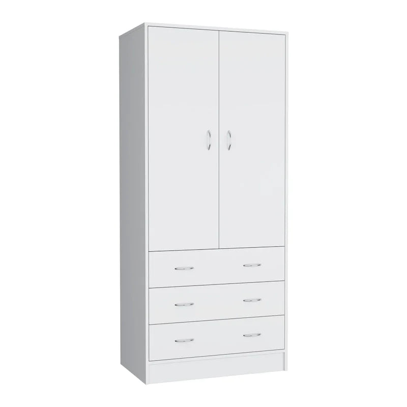19 Armadio moderno a due ante con 3 cassetti e 1 asta appendiabiti per camera da letto