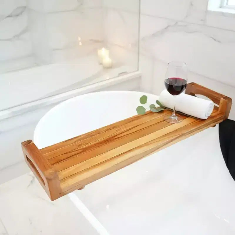 Vassoio e Sedile da Bagno in Teak Naturale 29W con Maniglie