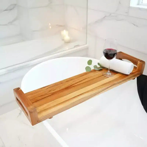 Vassoio e Sedile da Bagno in Teak Naturale 29W con Maniglie