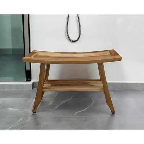 Panca da doccia rettangolare in teak massello da 28" con ripiano