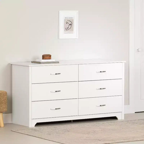 Commode horizontale en aggloméré de 6,75 po de haut à 6 tiroirs, fini blanc