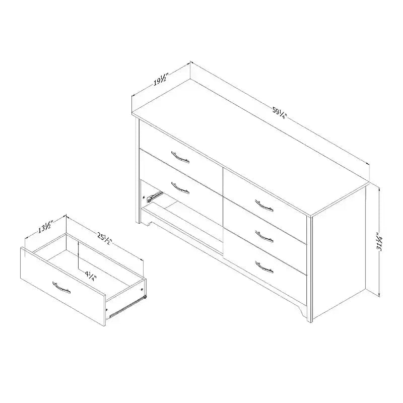 Cassettiera orizzontale in truciolato, 17,14 cm H, con 6 cassetti, finitura bianca