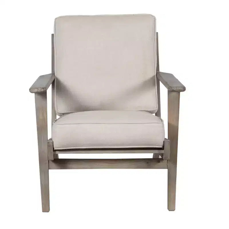 Poltroncina artigianale in legno di mango con sedile imbottito e gambe oblique