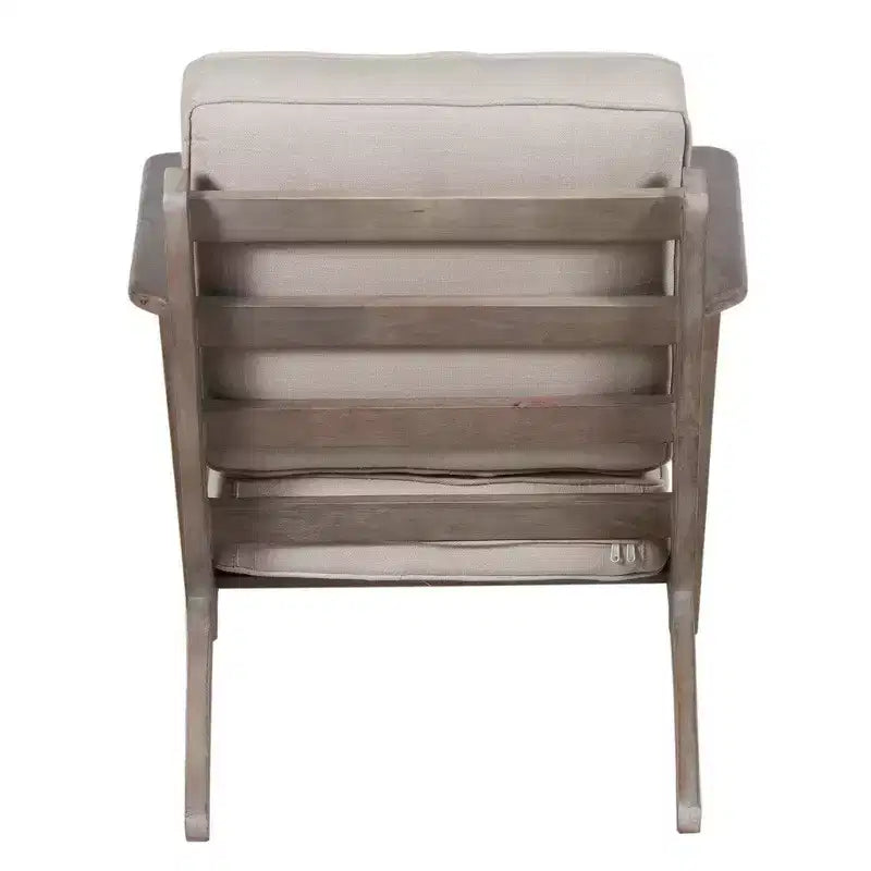 Poltroncina artigianale in legno di mango con sedile imbottito e gambe oblique