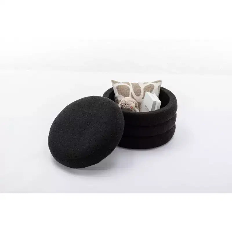 Panca ottomana rotonda moderna con spazio contenitivo, sedia da vanità, sgabello poggiapiedi rivestito in morbido velluto con ripiano in legno per divano, camera da letto, ingresso