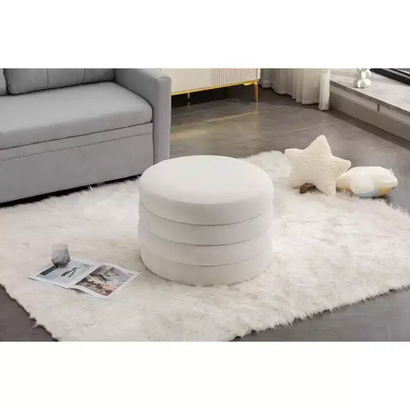 Panca ottomana rotonda moderna con spazio contenitivo, sedia da vanità, sgabello poggiapiedi rivestito in morbido velluto con ripiano in legno per divano, camera da letto, ingresso