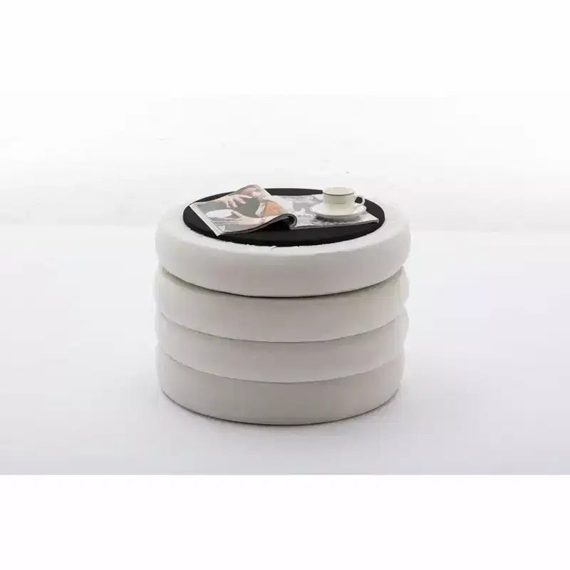 Panca ottomana rotonda moderna con spazio contenitivo, sedia da vanità, sgabello poggiapiedi rivestito in morbido velluto con ripiano in legno per divano, camera da letto, ingresso
