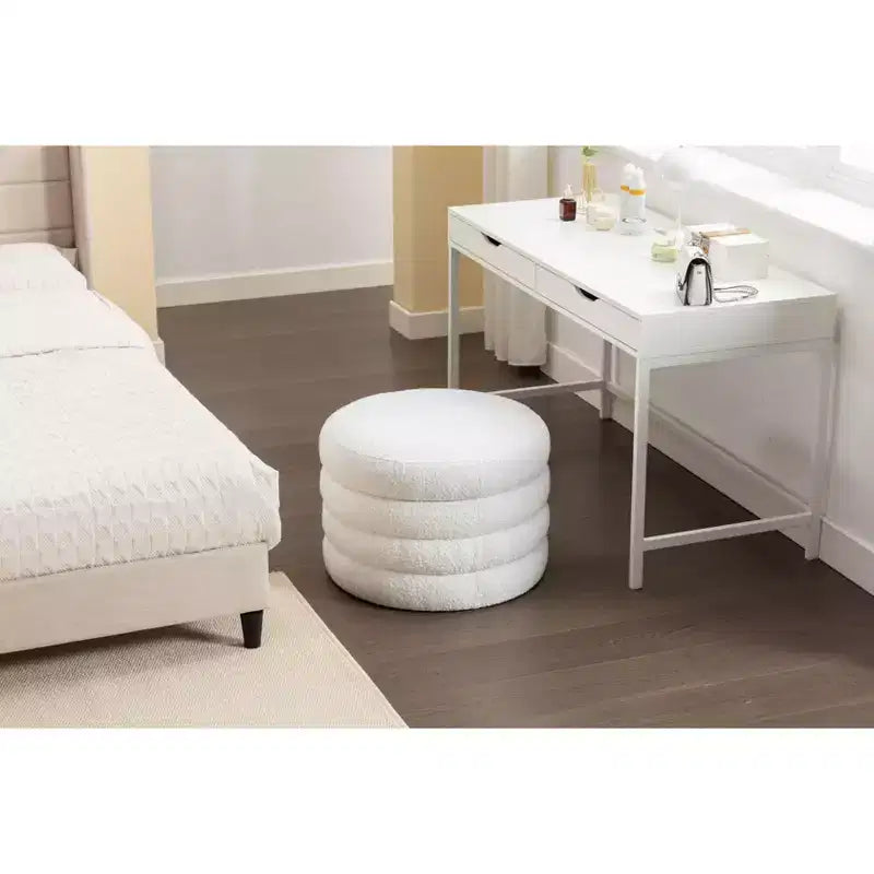Panca ottomana rotonda moderna con spazio contenitivo, sedia da vanità, sgabello poggiapiedi rivestito in morbido velluto con ripiano in legno per divano, camera da letto, ingresso