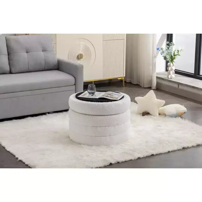 Panca ottomana rotonda moderna con spazio contenitivo, sedia da vanità, sgabello poggiapiedi rivestito in morbido velluto con ripiano in legno per divano, camera da letto, ingresso