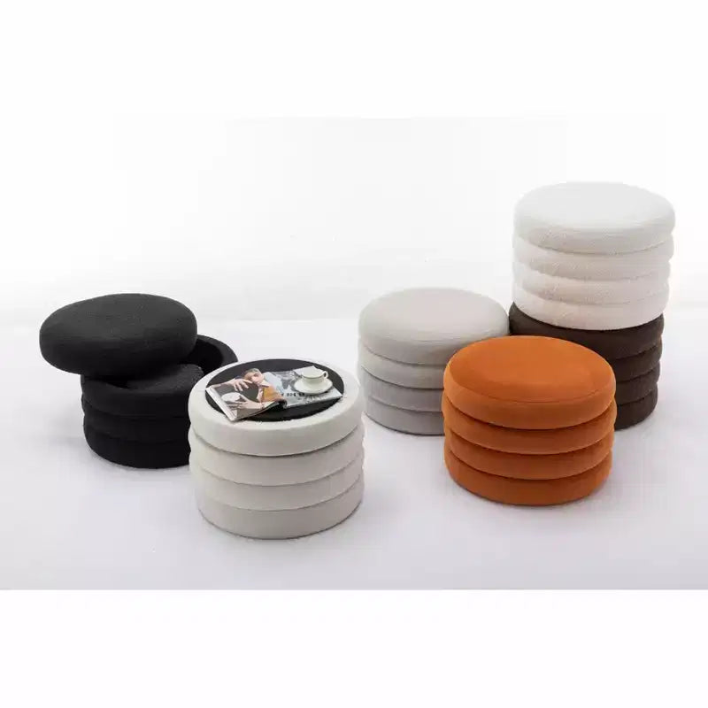 Panca ottomana rotonda moderna con spazio contenitivo, sedia da vanità, sgabello poggiapiedi rivestito in morbido velluto con ripiano in legno per divano, camera da letto, ingresso
