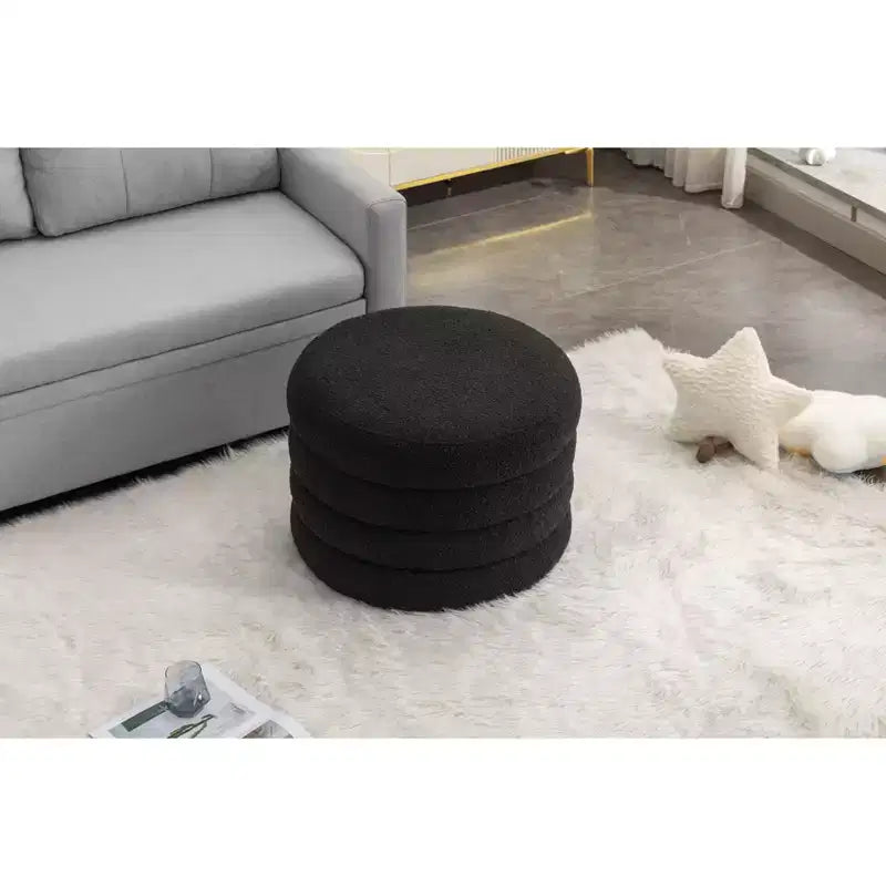 Panca ottomana rotonda moderna con spazio contenitivo, sedia da vanità, sgabello poggiapiedi rivestito in morbido velluto con ripiano in legno per divano, camera da letto, ingresso