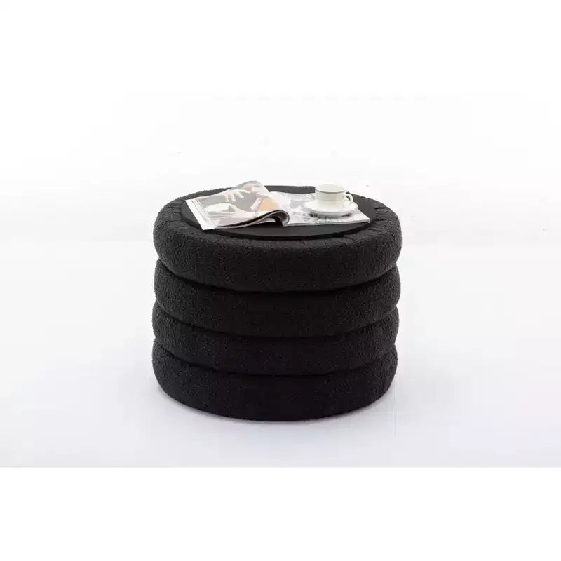Panca ottomana rotonda moderna con spazio contenitivo, sedia da vanità, sgabello poggiapiedi rivestito in morbido velluto con ripiano in legno per divano, camera da letto, ingresso
